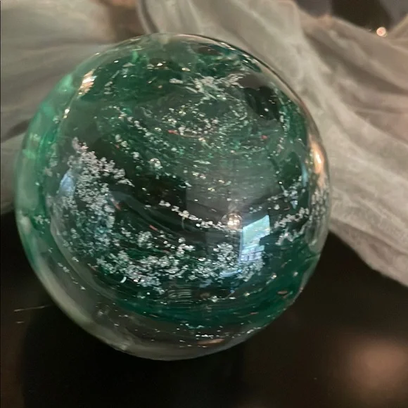 Elegant Green Glass Sphere Art Piece ~ Signed & Dated